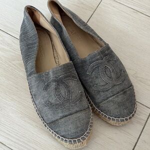 CHANEL Gray Espadrilles with Interlocked CC Logo